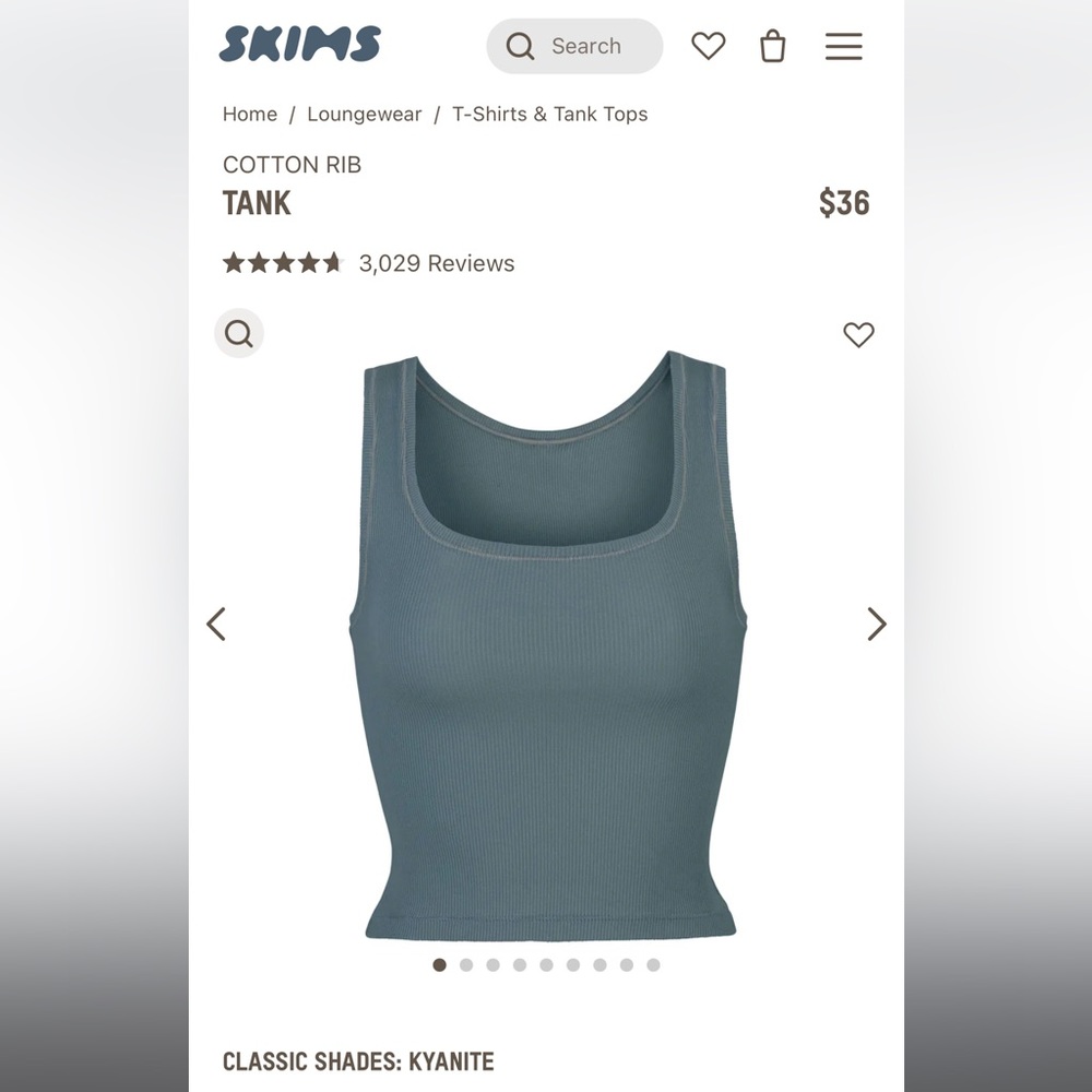 Skims Ribbed Tank in Kyanite